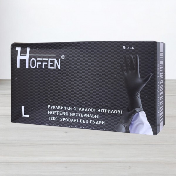 Рукавички нітрилові Hoffen, текстуровані чорні, розмір L, 50пар/уп